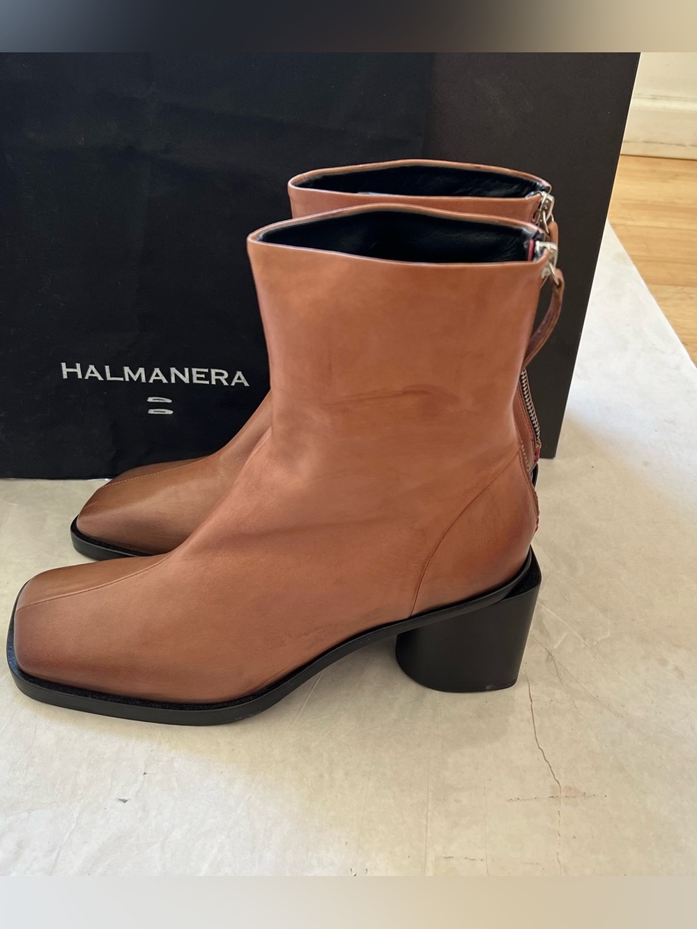 Halmanera Italian Leather Ankle Boots Heels Linda 13 Caramel Brown Size 40 US 10 - Picture 10 of 15